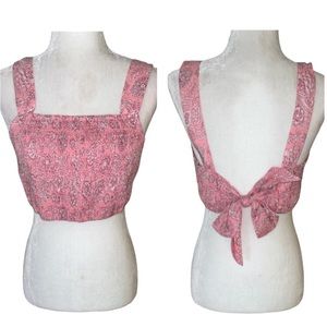 NWT House of Harlow 1960 Pink Floral Smocked Back Bow Crop Tank Top - S